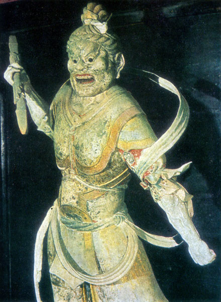 55. Статуя Сюконгодзина. Раскрашенная глина.  VIII  в.  Храм  Хоккедо монастыря Тодайдзи в Наре. Цветная