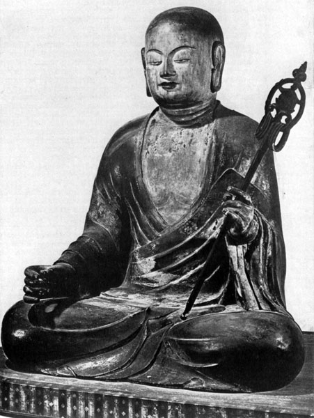 88. Статуя синтоистского бога Хатимана. Раскрашенное дерево. IX в. Храм Тодзи в Киото