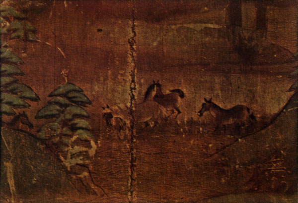 92. Роспись дверей храма Феникса в ансамбле Бёдоин близ Киото. XI в. Цветная