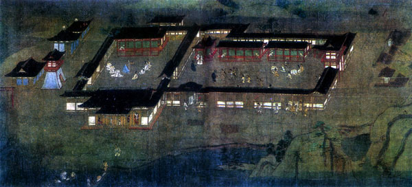 119. Жизнеописание святого Иппэна. Шелк. 1299 г. Киото, монастырь Канкикодзи. Фрагмент свитка. Цветная