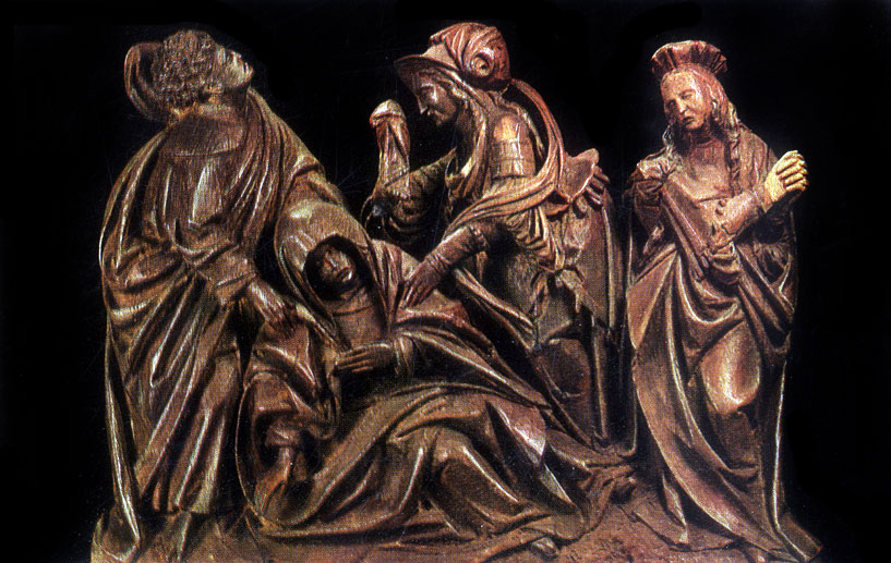 Niederländischer Bildhauer aus dem 16. Jh. Madonna und heilige Frauen.	Fragment der Komposition Die Kreuzigung